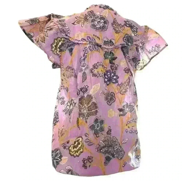 Anthropologie Floral Smocked Ruffle Short Sleeve Blouse XS - Picture 4 of 9